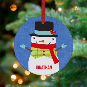 Snowy Snowman - Personalized Holiday Ornament by Vicky Barone on Etsy
