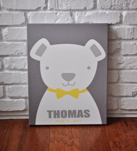 Bow Tie Teddy Gray - Personalized Canvas Wall Art by Vicky Barone