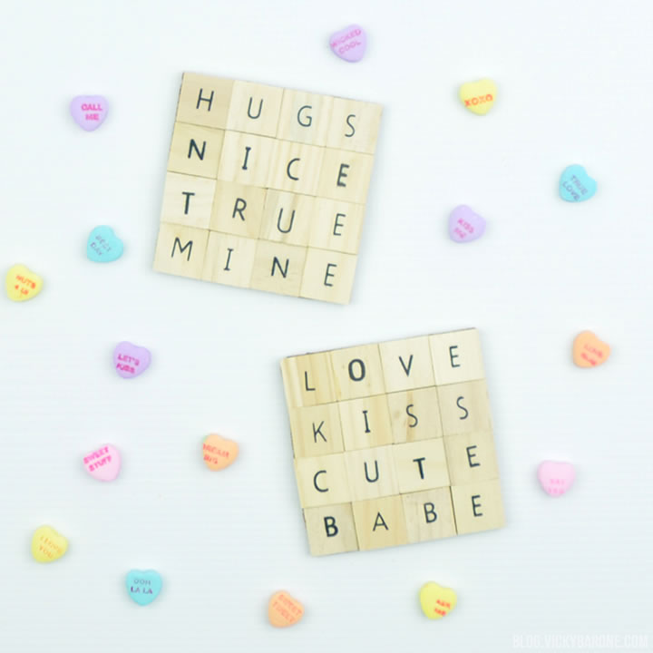 DIY Valentine's Day Coasters | Scrabble Letter Tiles | Vicky Barone