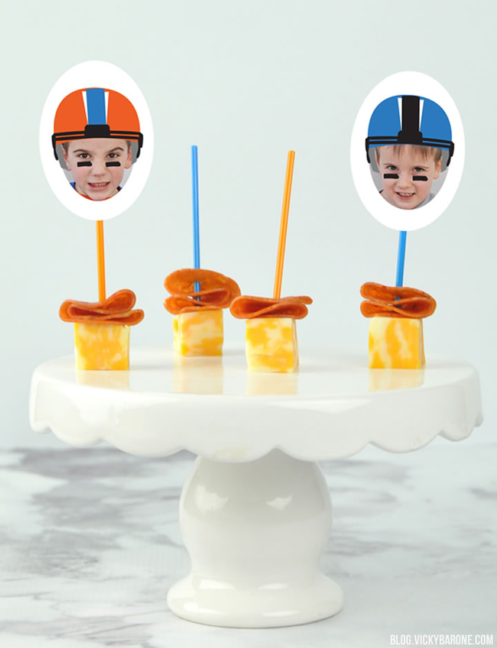 Cheer on your team with Places for Faces | custom appetizer toppers for game day snacks | Vicky Barone | Places for Faces