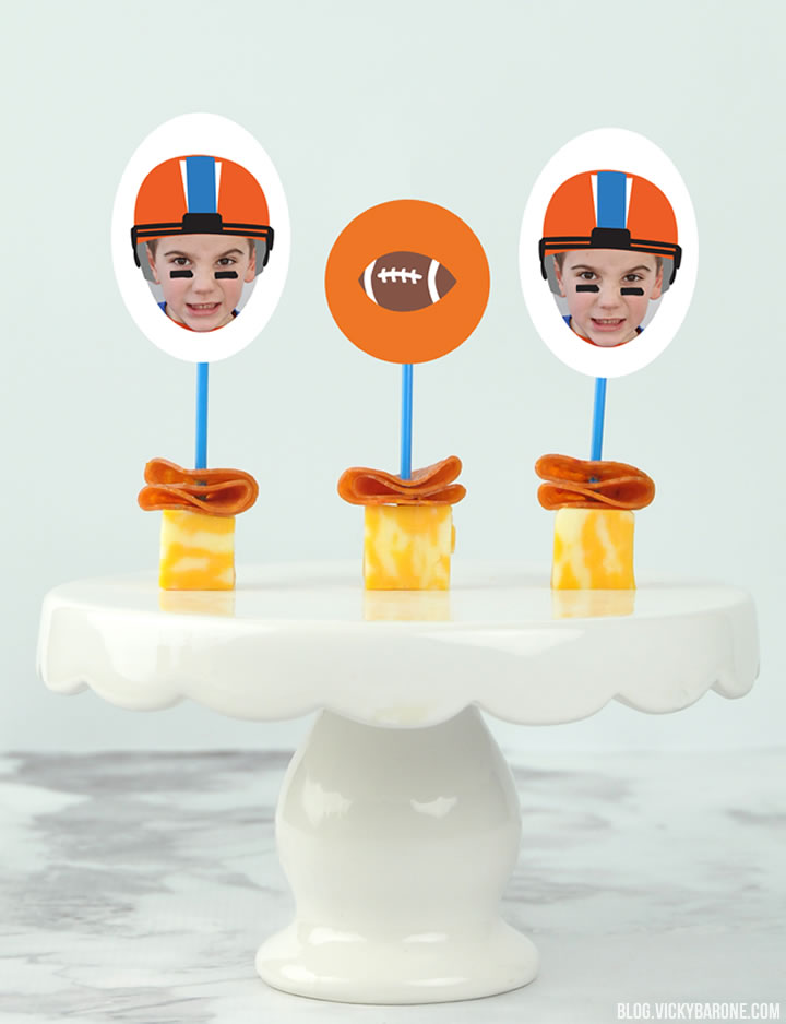 Cheer on your team with Places for Faces | custom appetizer toppers for game day snacks | Vicky Barone | Places for Faces