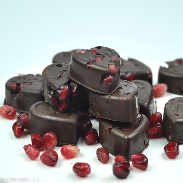 Dark Chocolate Pomegranate Hearts | Vicky Barone