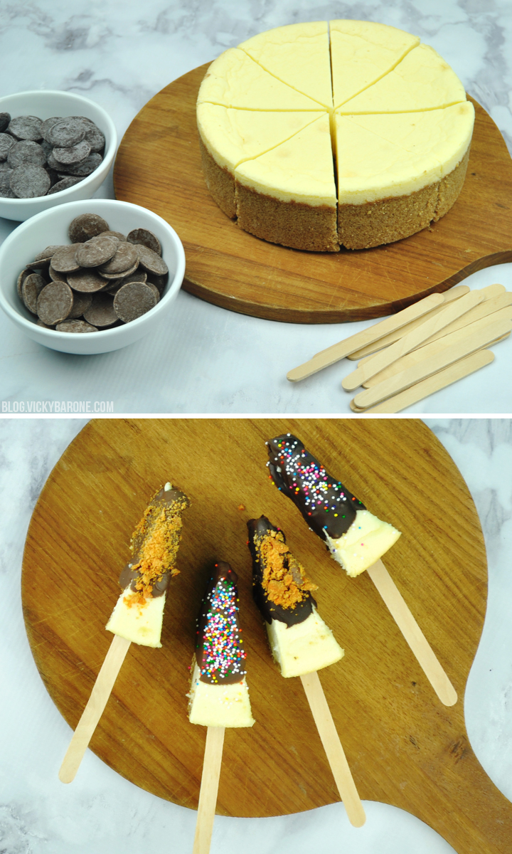 Chocolate Covered Cheesecake on a Stick | Vicky Barone