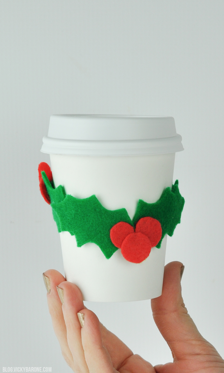 DIY Felt Holly Coffee Sleeve | Vicky Barone